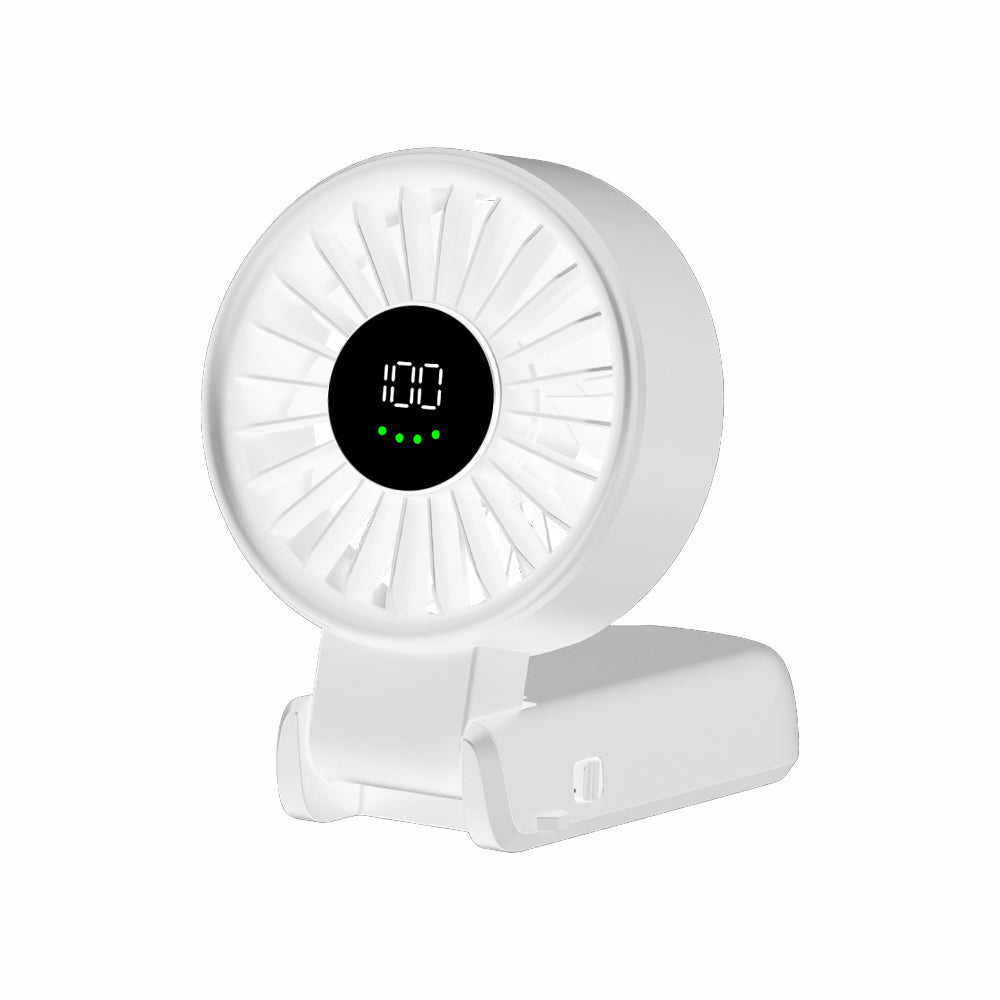 Techsuit Premium Mini Hand Fan (A10), with LED Digital Display, USB-C Rechargeable, 100 Wind Speeds, 5400RPM, Alb