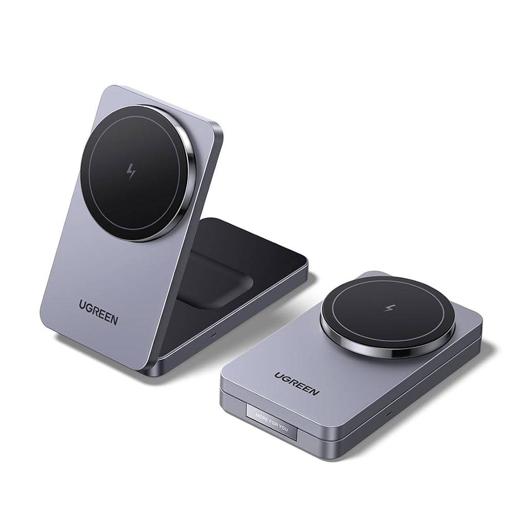 Incarcator Ugreen Wireless W528 (45056), 2in1, MagSafe, for iPhone, AirPods, Compact Foldable Design, 15W, 3A, Negru