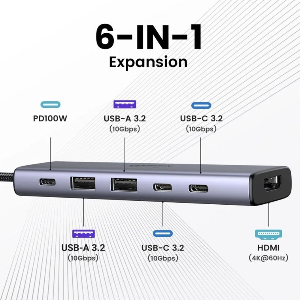 Hub/Dock Ugreen Docking Station CM511 (35999), Type-C to 2x USB3.2, 1x HDMI 4K@60Hz, 3x Type-C, PD100W, 10Gbps, Gri