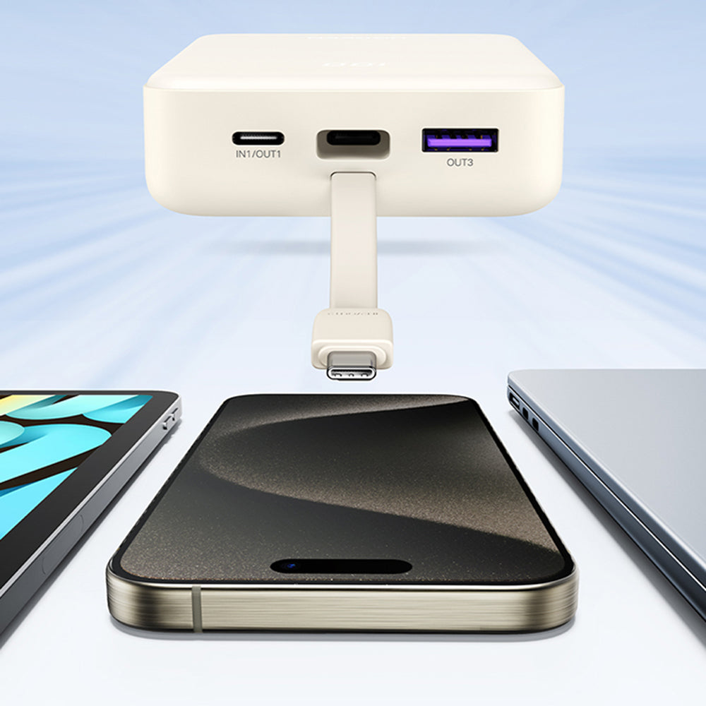 Baterie externa Ugreen PB505 (45762), Built-in Type-C Cable, Fast Charging, 20000mAh, USB, USB-C, 22.5W, 5V/3A, Gri