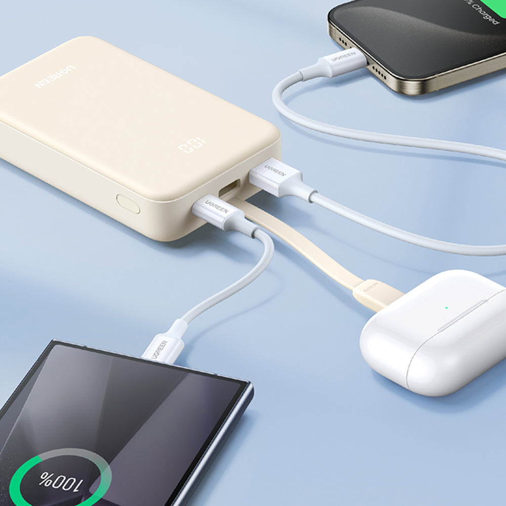 Baterie externa Ugreen PB505 (45762), Built-in Type-C Cable, Fast Charging, 20000mAh, USB, USB-C, 22.5W, 5V/3A, Gri