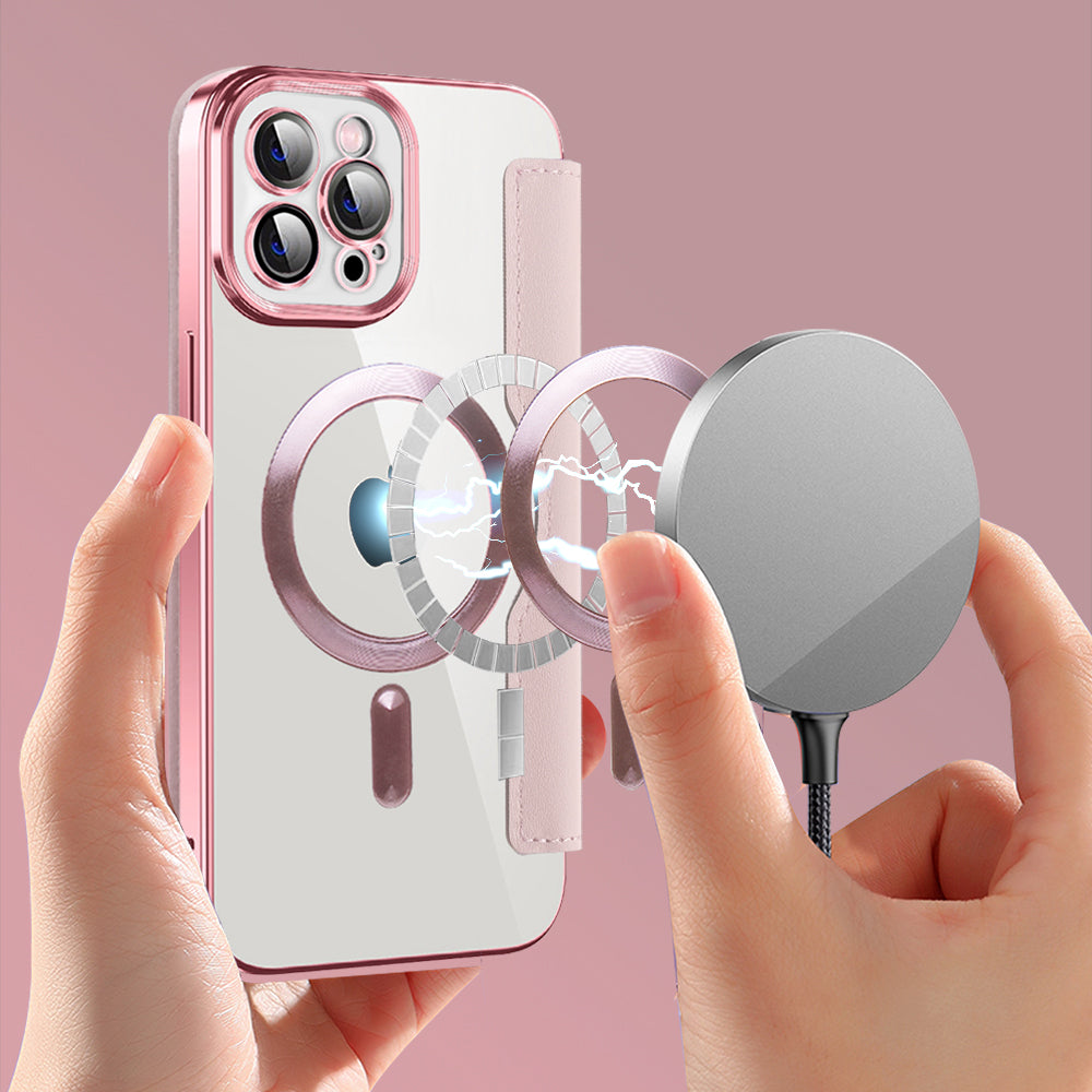 Husa de protectie Techsuit SmartMag Book compatibil cu iPhone 12 Pro Max, Roz