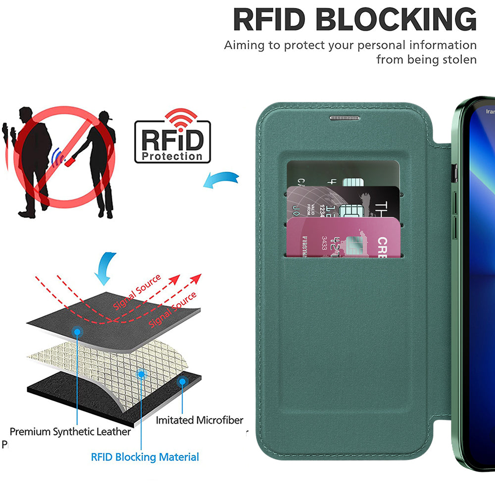 Husa de protectie Techsuit SmartMag Book compatibil cu iPhone 13 Pro, Verde