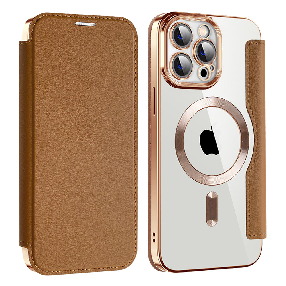 Husa de protectie Techsuit SmartMag Book compatibil cu iPhone 13 Pro Max, Maro