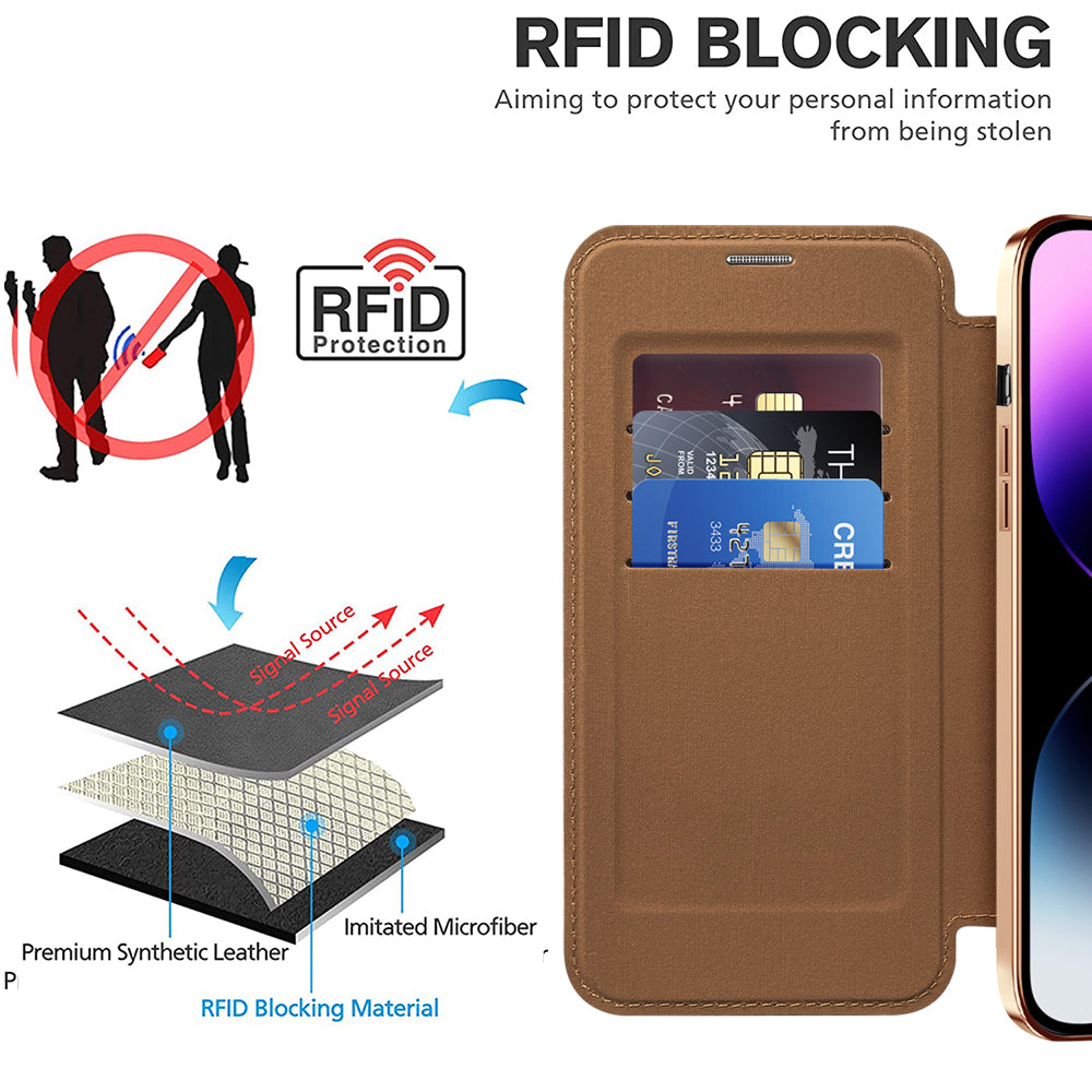 Husa de protectie Techsuit SmartMag Book compatibil cu iPhone 14 Pro Max, Maro