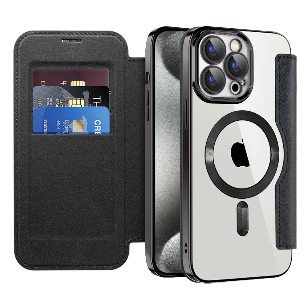 Husa de protectie Techsuit SmartMag Book compatibil cu iPhone 15 Pro, Negru