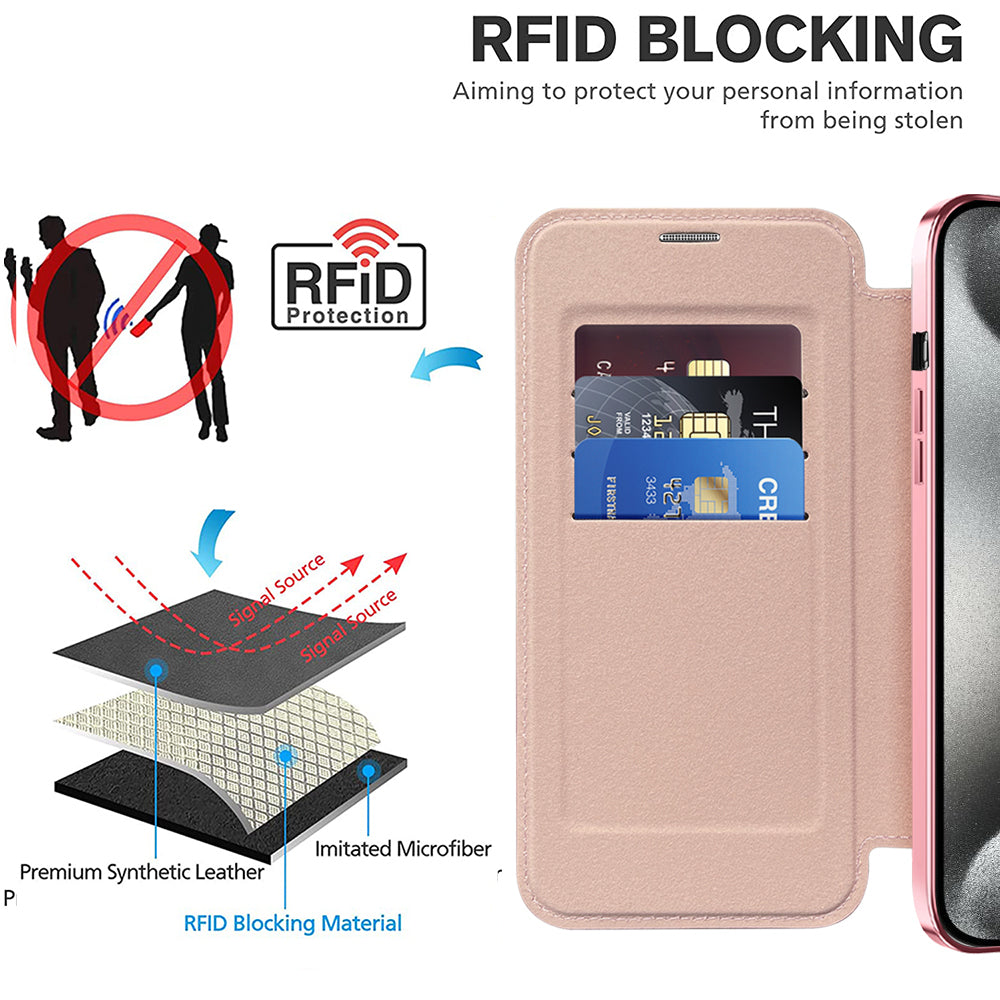 Husa de protectie Techsuit SmartMag Book compatibil cu iPhone 15 Pro, Roz