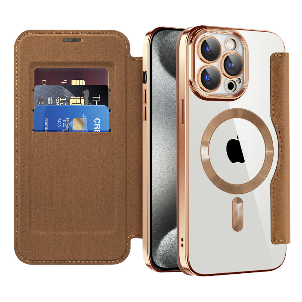 Husa de protectie Techsuit SmartMag Book compatibil cu iPhone 15 Pro, Maro