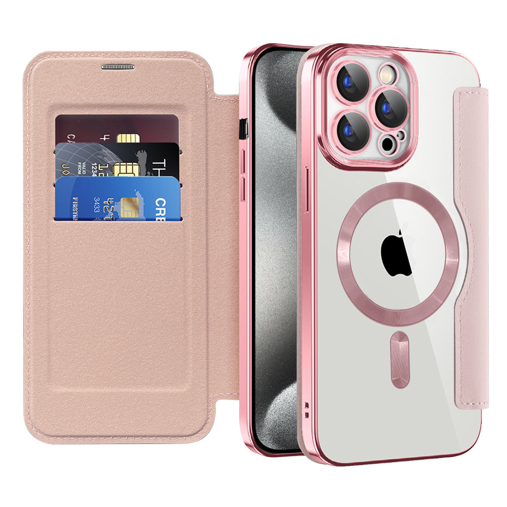 Husa de protectie Techsuit SmartMag Book compatibil cu iPhone 15 Pro Max, Roz