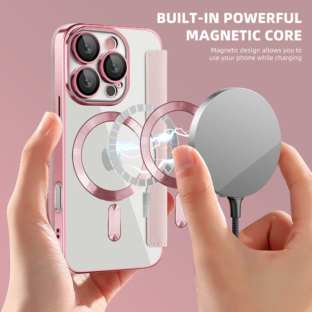 Husa de protectie Techsuit SmartMag Book compatibil cu iPhone 16 Pro, Roz