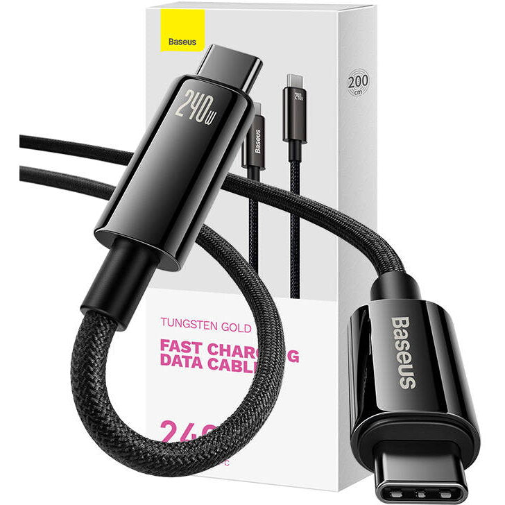 Cablu Baseus Tungsten Gold (CAWJ040101), Type-C to Type-C, Fast Charging, 240W, 2m, Negru