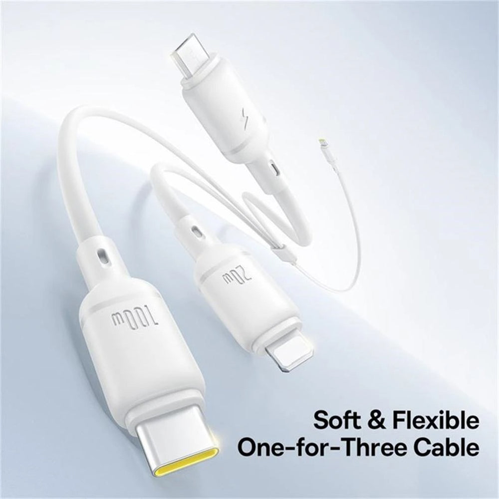 Cablu Baseus Silky (P10377706213-00), Fast Charge, Type-C to Micro-USB, Lightning, USB-C, 100W, 1.5m, Moon White