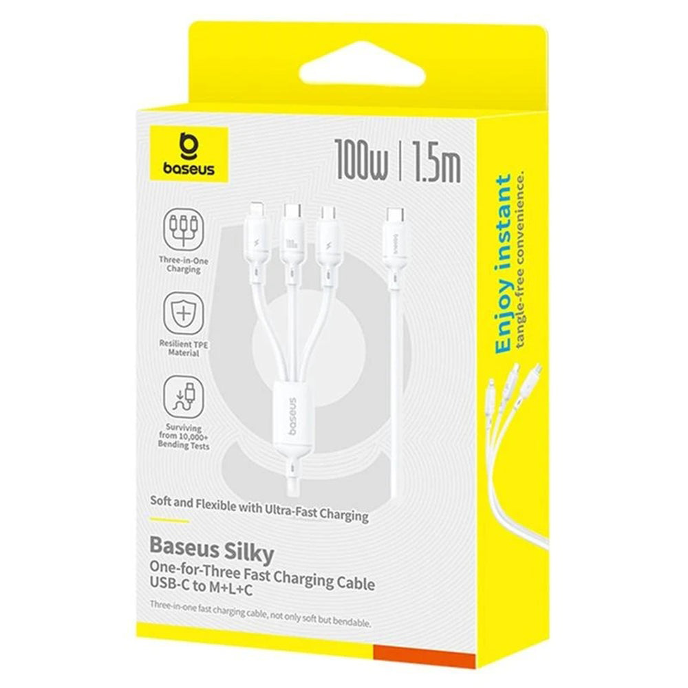 Cablu Baseus Silky (P10377706213-00), Fast Charge, Type-C to Micro-USB, Lightning, USB-C, 100W, 1.5m, Moon White