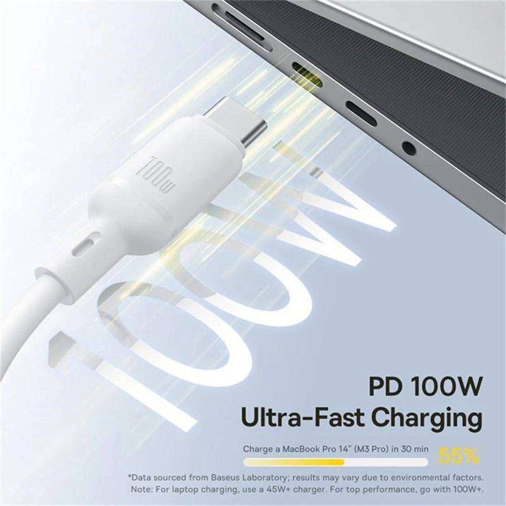 Cablu Baseus Silky (P10377706213-00), Fast Charge, Type-C to Micro-USB, Lightning, USB-C, 100W, 1.5m, Moon White