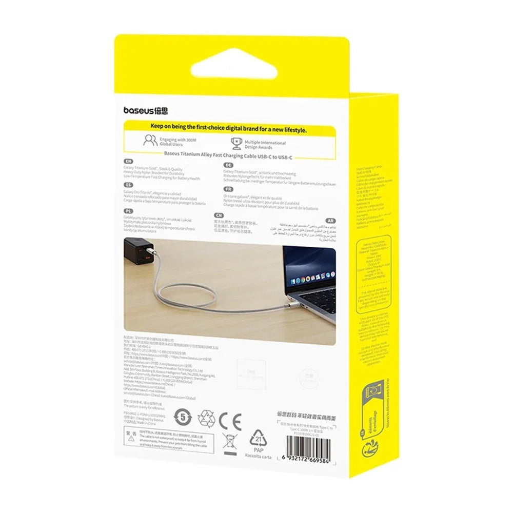 Cablu Baseus Titanium (P10378100G21-00), Type-C, Fast Charge, PD100W, 480Mbps, E-Mark Chip, 1m, Galaxy Titanium Gold