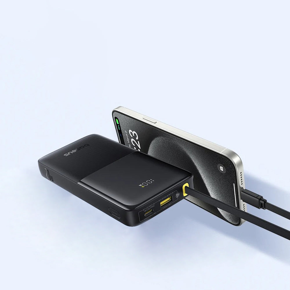Baterie externa Baseus Bipow 2 (P10077101213-00), with Built-in USB-C Cable, Type-C, USB, Smart Display, 10000mAh, 20W, Alb