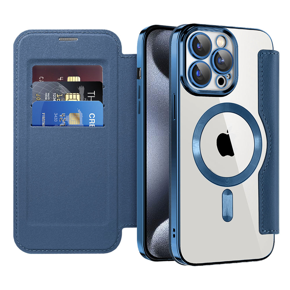 Husa de protectie Techsuit SmartMag Book compatibil cu iPhone 15 Pro, Albastru