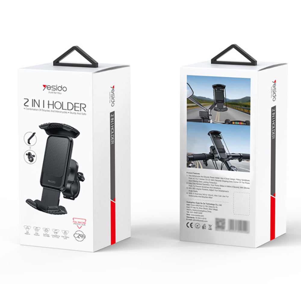 Suport Yesido Bicycle Phone (C249), 360 Rotation, One-Touch Stabilization Locking, 4.8-7.2", Negru