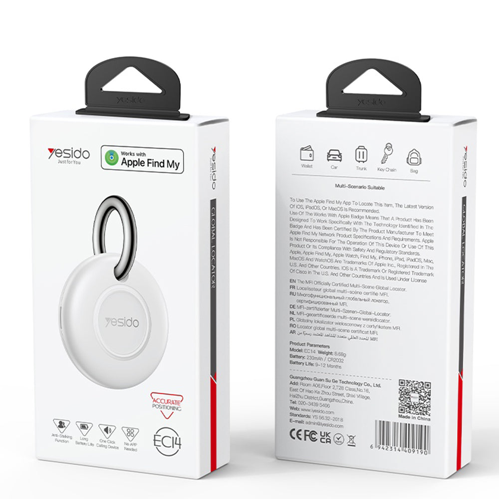 Gadget Yesido Smart Tracker (EC14), Works with "Apple Find My", 240mAh, Long Battery Life, MFi Certified, Alb