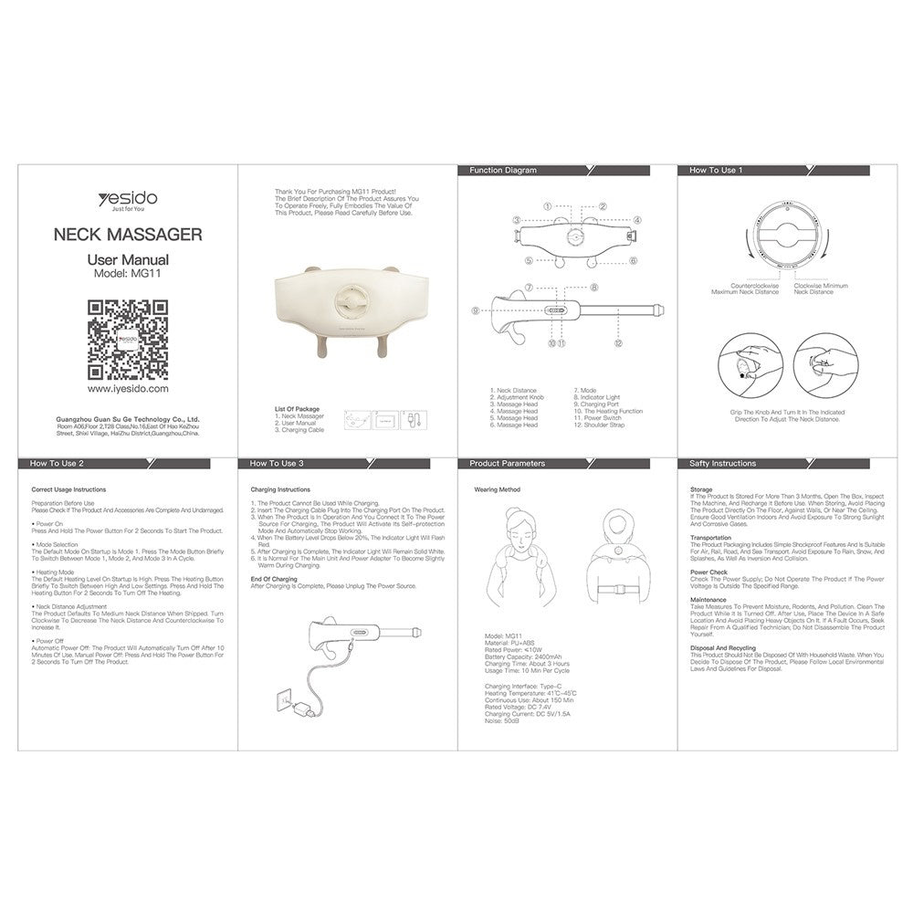 Yesido Neck Massager (MG11), Adjustable, 3 Versatile Massage Modes, Soothing Heat Therapy, 2400mAh, Bej