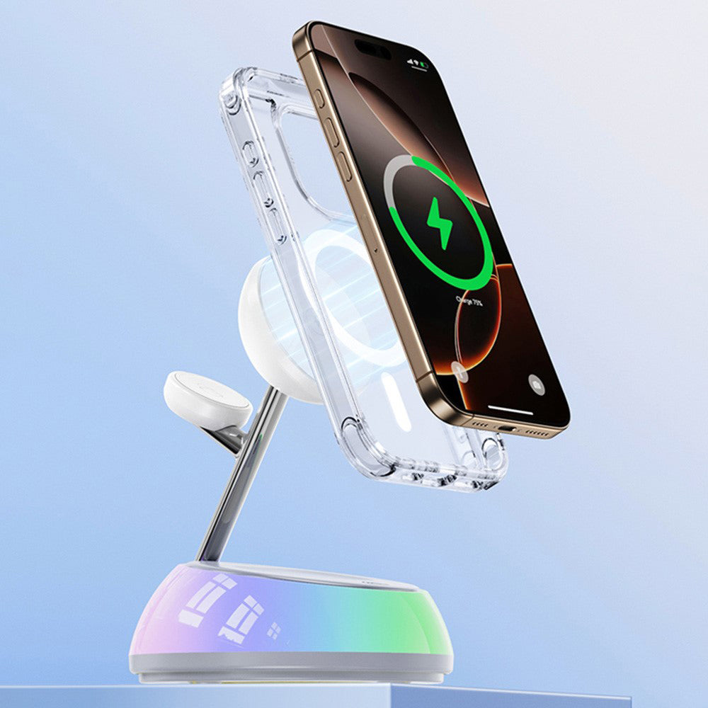 Incarcator Yesido Wireless Charging Station 3in1 (DS31), for iPhone, Apple Watch, AirPods, Magnetic Grip, RGB Lighting, Alb