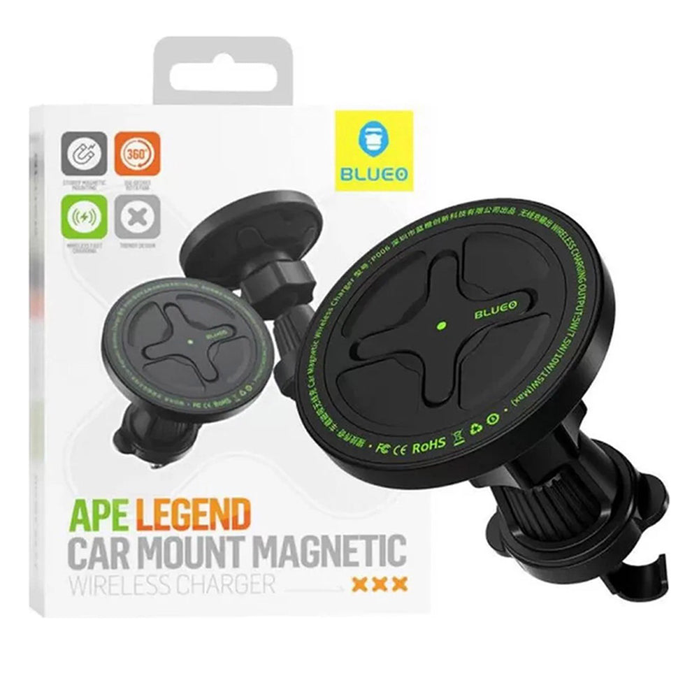 Suport Blueo with Wireless Charging Ape Legend, for Air Vent, Type-C, 15W, 360 Rotation, Negru