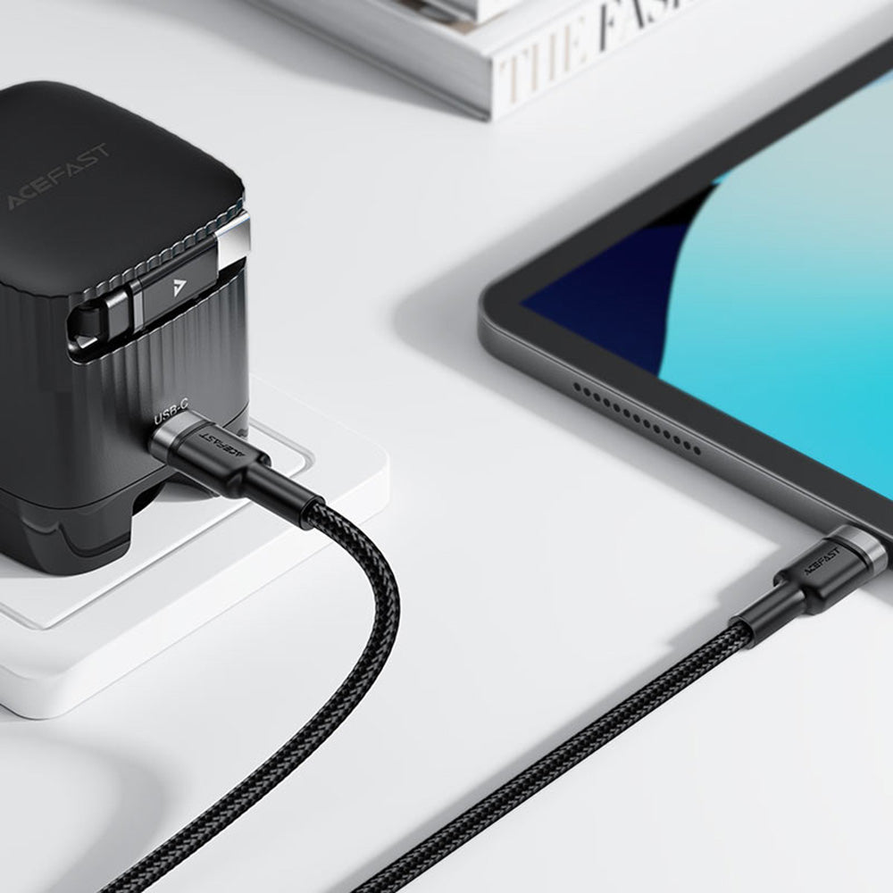 Cablu Acefast (C22-03), Fast Charge, Type-C to Type-C, 60W, 3A, Nylon Braid, FCC, CE, RoHS, EAC, 1.2m, Negru
