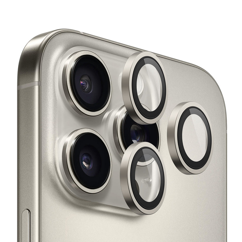 Folie de protectie Blueo Original Metal Frame Lens compatibil cu iPhone 16 Pro / iPhone 16 Pro Max, Natural Titanium