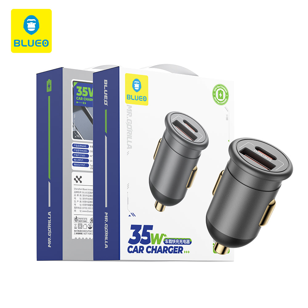Incarcator Blueo Car, USB, Type-C, 35W, with Built-in Protections, for 12V to 24V DC Socket, Matte Finish, Gri