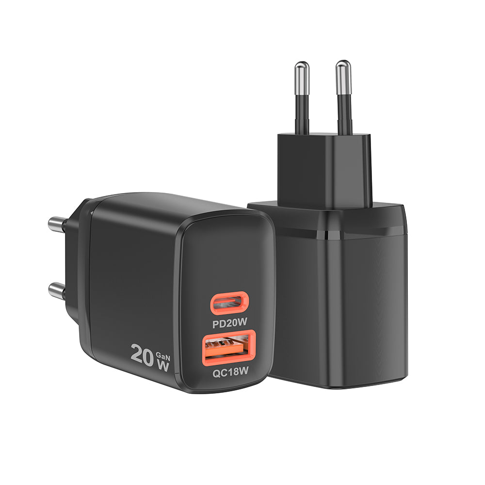 Incarcator Techsuit Duonix20W (CH2), Type-C, USB, Dual Travel Charger 20W, Negru