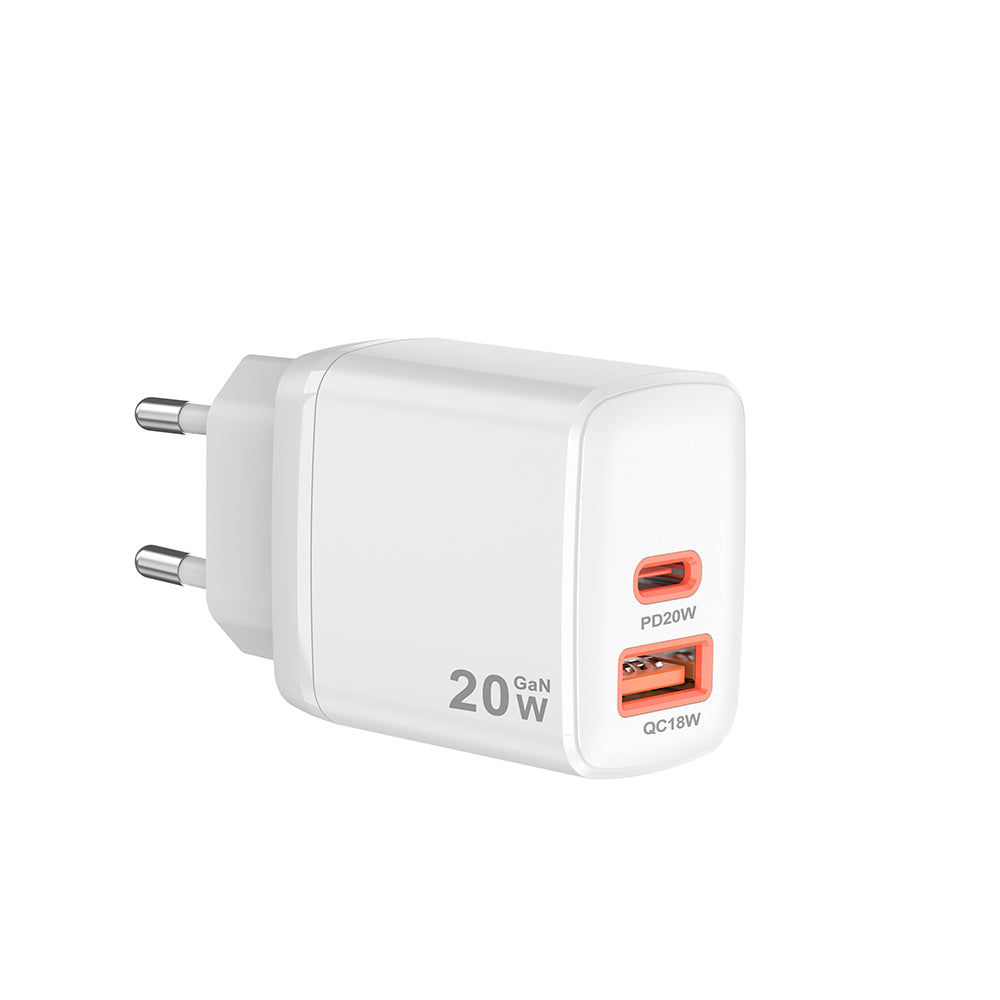 Incarcator Techsuit Duonix20W (CH2), Type-C, USB, Dual Travel Charger 20W, Alb