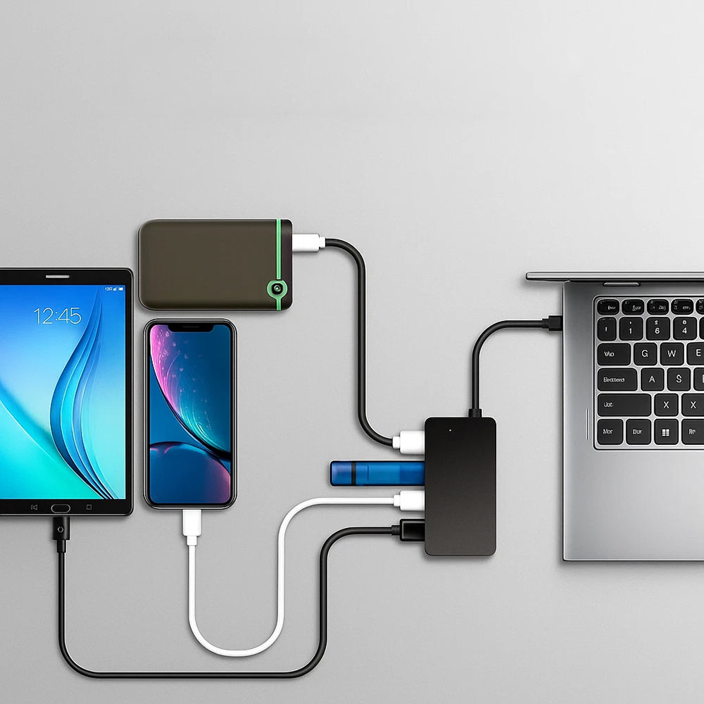 Hub/Dock Techsuit Docking Station QuantumNode 4 in 1 (H16), USB-C to 4x USB 3.0, ABS, Negru
