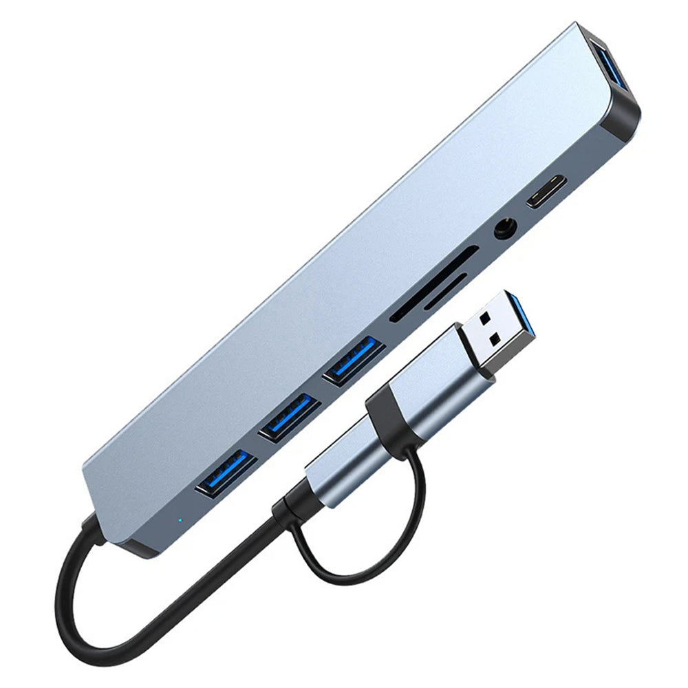 Hub/Dock Techsuit Docking Station DataBridge 8 in 1 (H9), USB, Type-C to 4x USB, Type-C, 3.5mm Jack, TF/SD Card, Gri