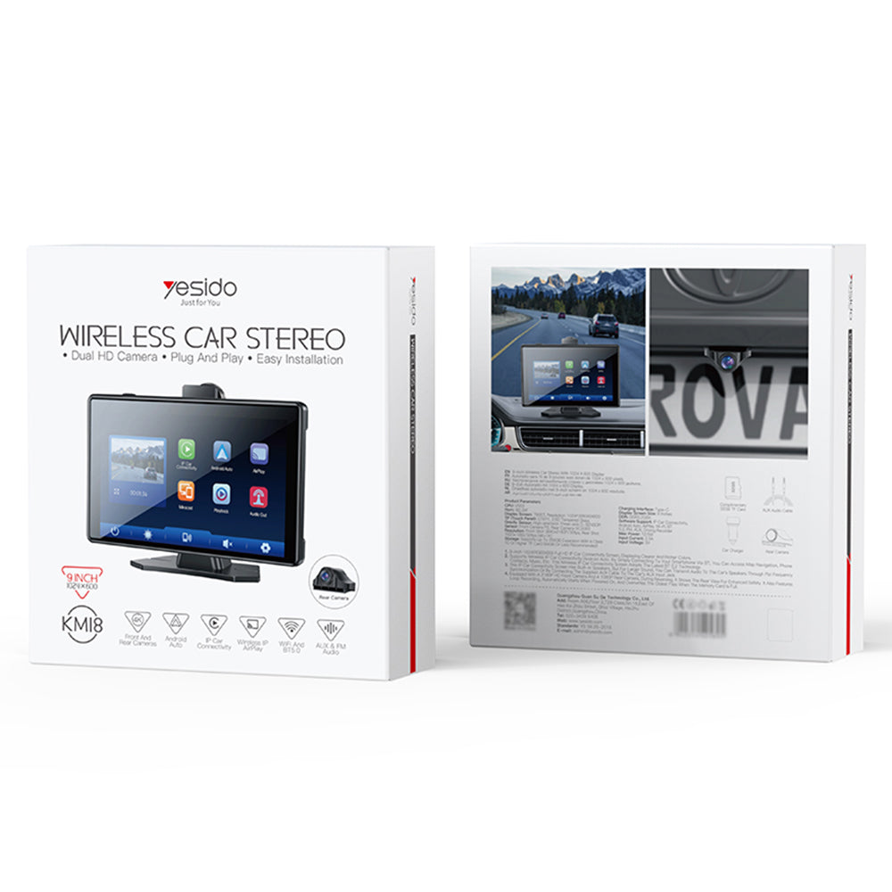Gadget Yesido Wireless Car Stereo (KM18), Dual HD Camera, Bluetooth 5.2, Plug&Play, CarPlay, Android Auto, AirPlay, Negru