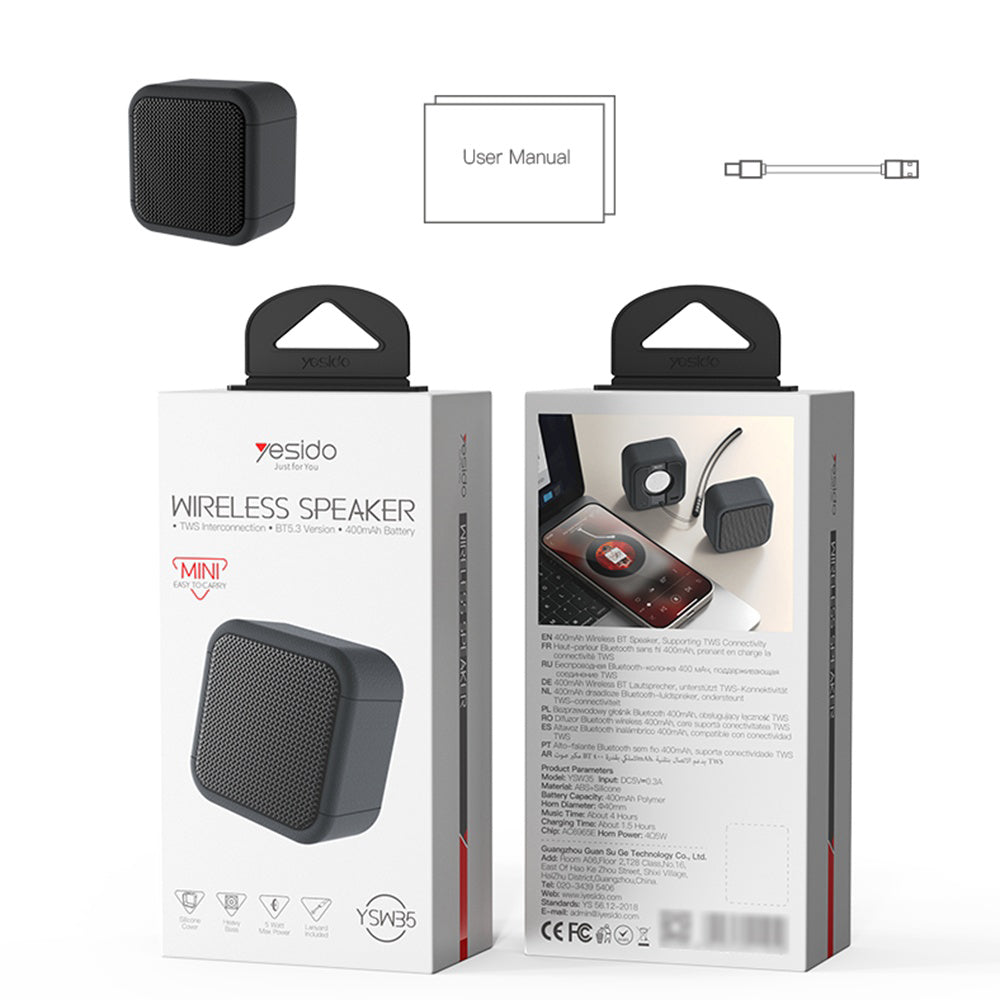 Casti Yesido Wireless Speaker (YSW35), Mini Design, Portable, Bluetooth V5.3, 400mAh, Negru