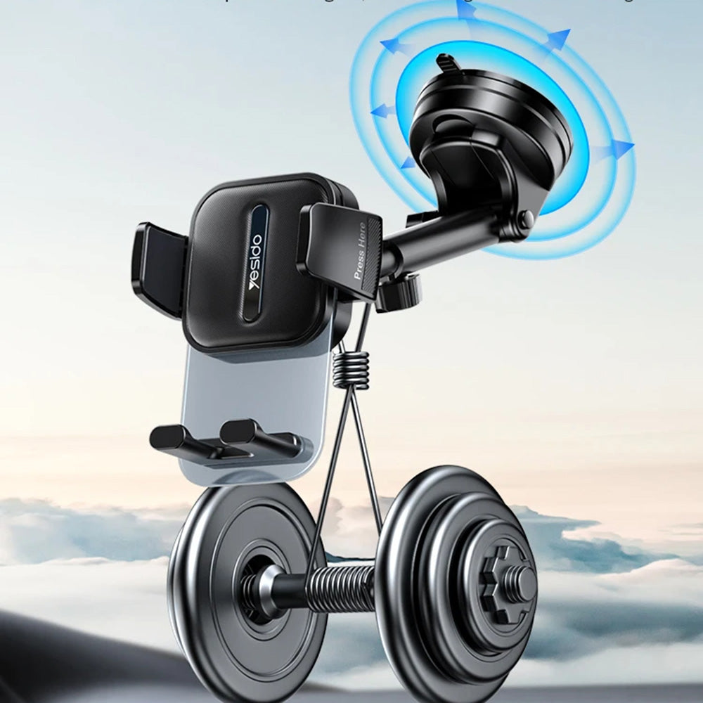 Suport Yesido (C261), for Dashboard/Windshield, 360°, Anti-slip, Transparent Panel, Telescopic Arm, Auto Clip, Negru