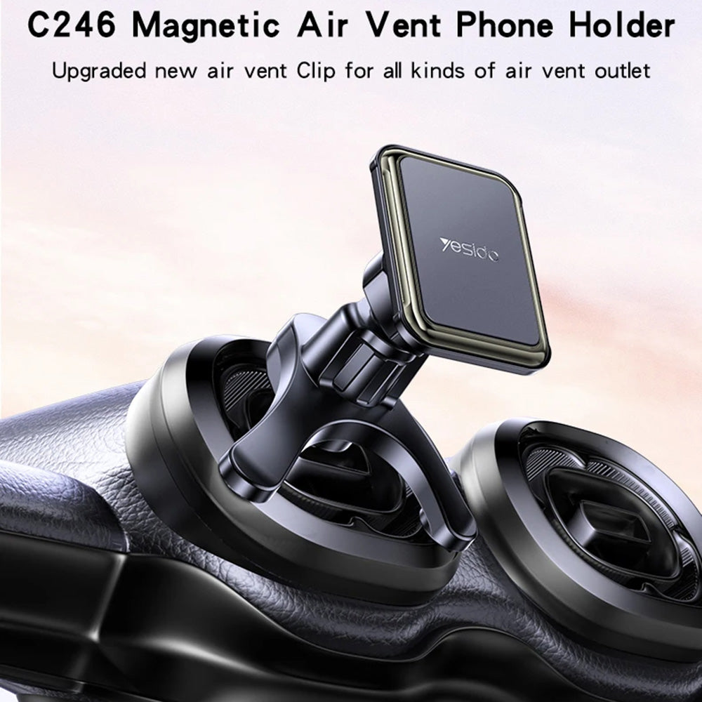 Suport Yesido (C246), Magnetic, for Air Vent, Upgraded Clip, Free Rotating Angle, Negru