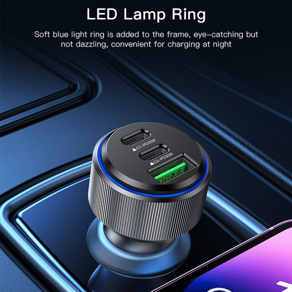 Incarcator Yesido Car (Y50), 2x Type-C, USB, Fast Charging, 60W, LED Lamp Ring, Intelligent Temperature Control Chip, Negru