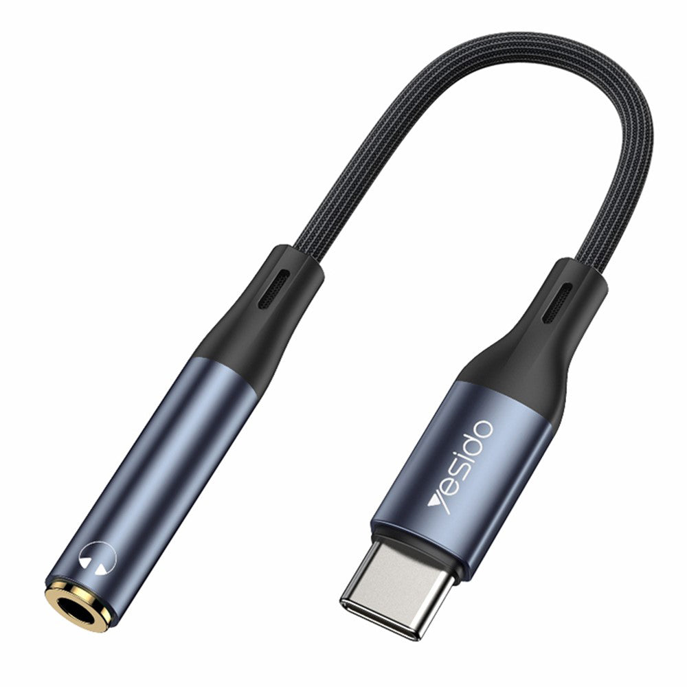 Adaptor Yesido Audio Cable Adapter (YAU38), Type-C to Jack 3.5mm, Nylon, Aluminum Alloy, 15cm, Negru