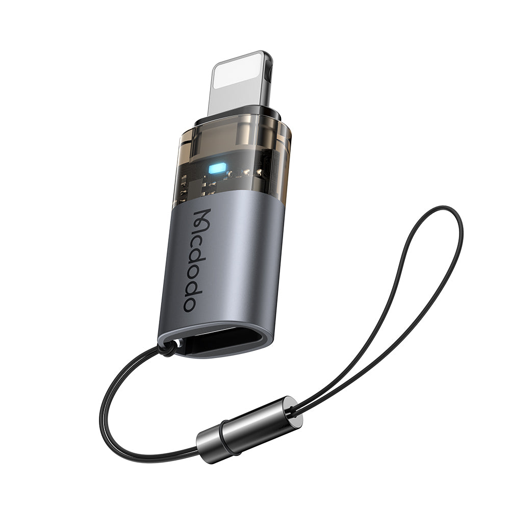 Adaptor Mcdodo OTG Adapter (OT-7630), USB-C to Lightning, Aluminium Alloy, Charging & Data Sync, 36W, Blue Light, Lanyard, Negru