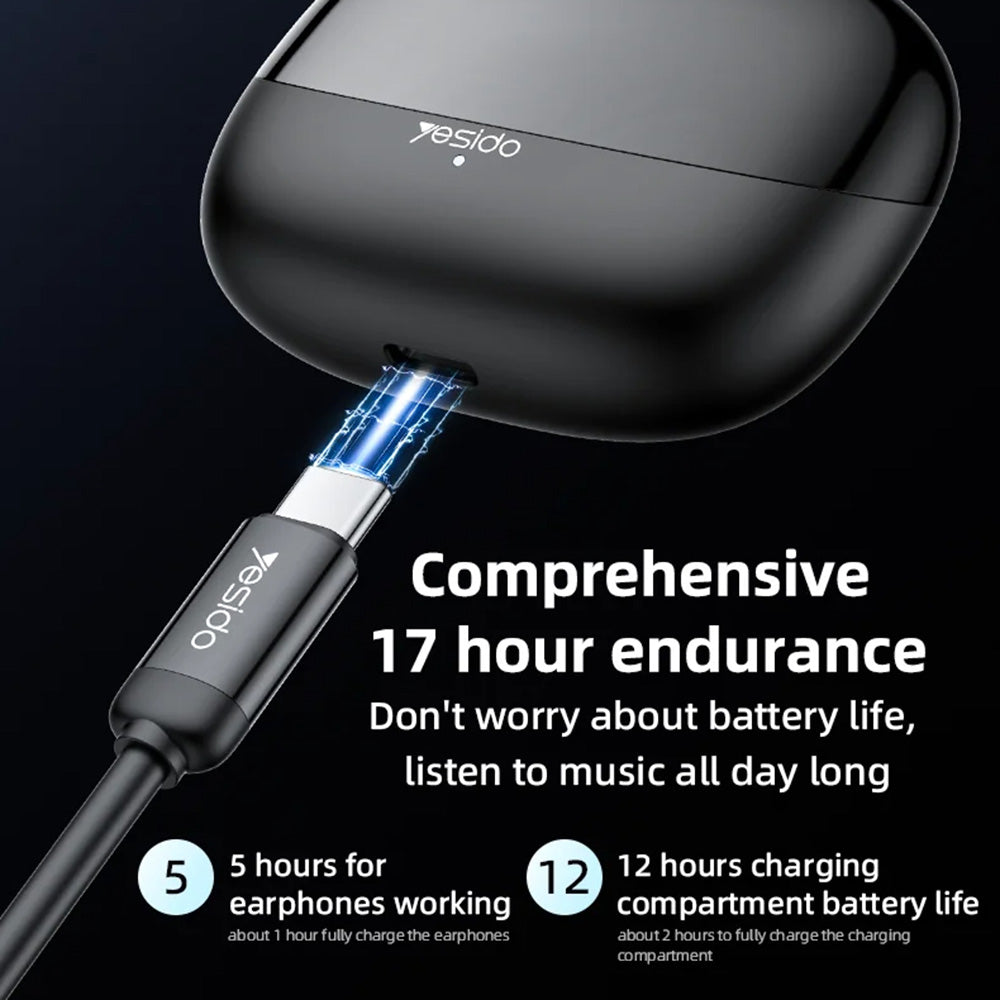 Casti Bluetooth, Wireless, Stereo, In-ear, 250mAh - Yesido (TWS26) - Black