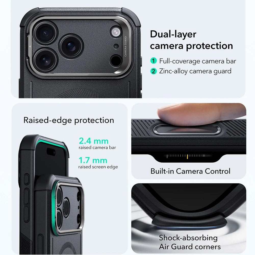 Husa de protectie ESR Cyber Armor Kickstand compatibil cu iPhone 17 Pro, Negru