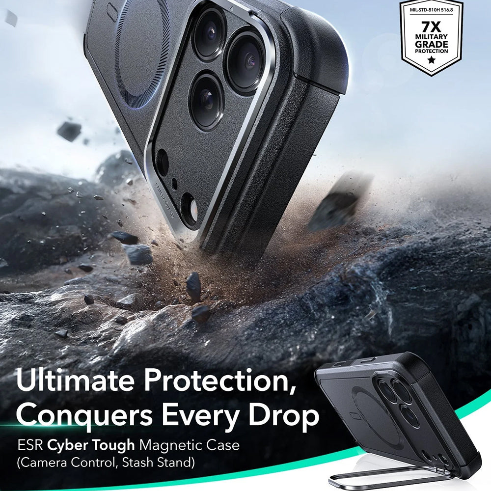 Husa de protectie ESR Cyber Armor Kickstand compatibil cu iPhone 17 Pro Max, Negru