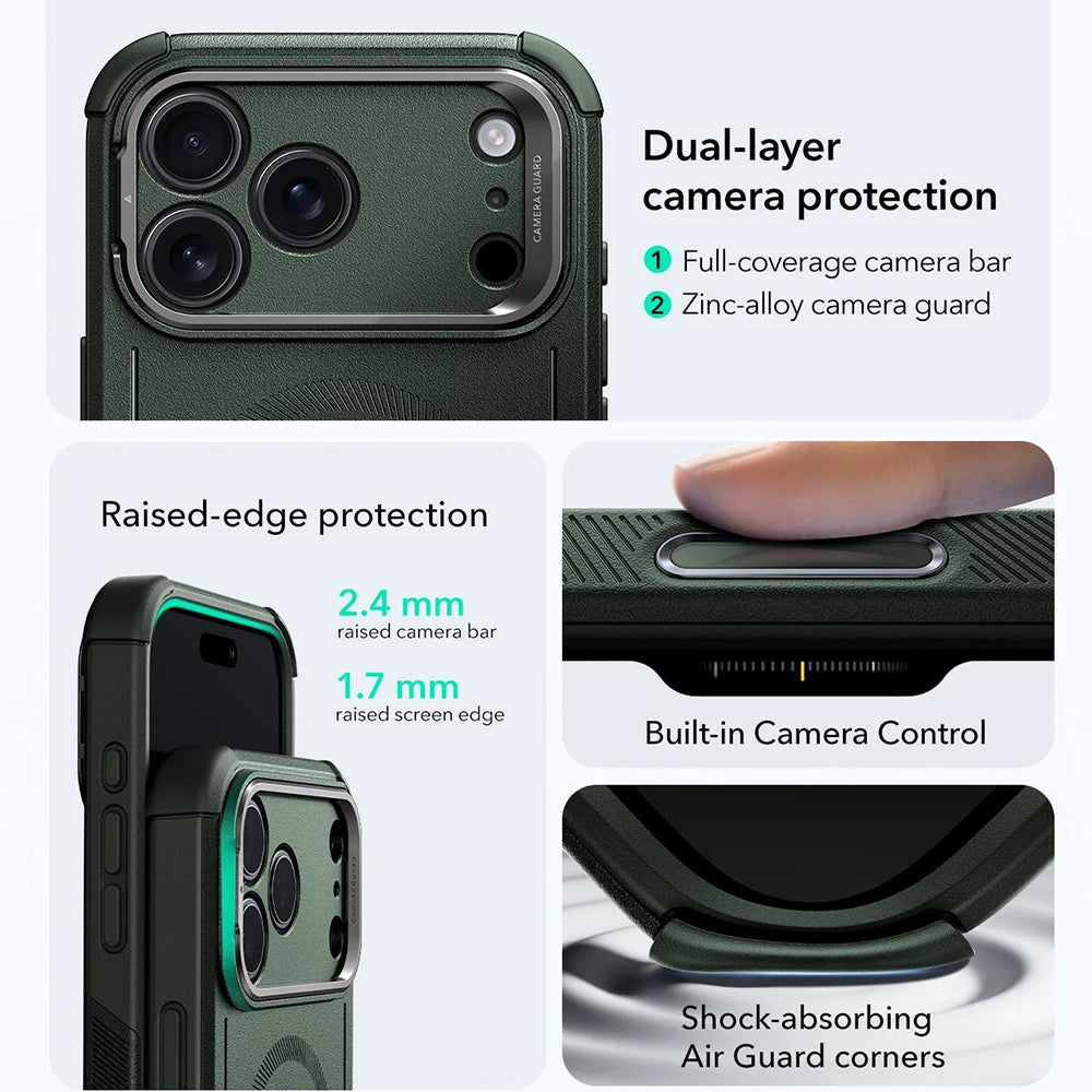 Husa de protectie ESR Cyber Armor Kickstand compatibil cu iPhone 17 Pro, Verde