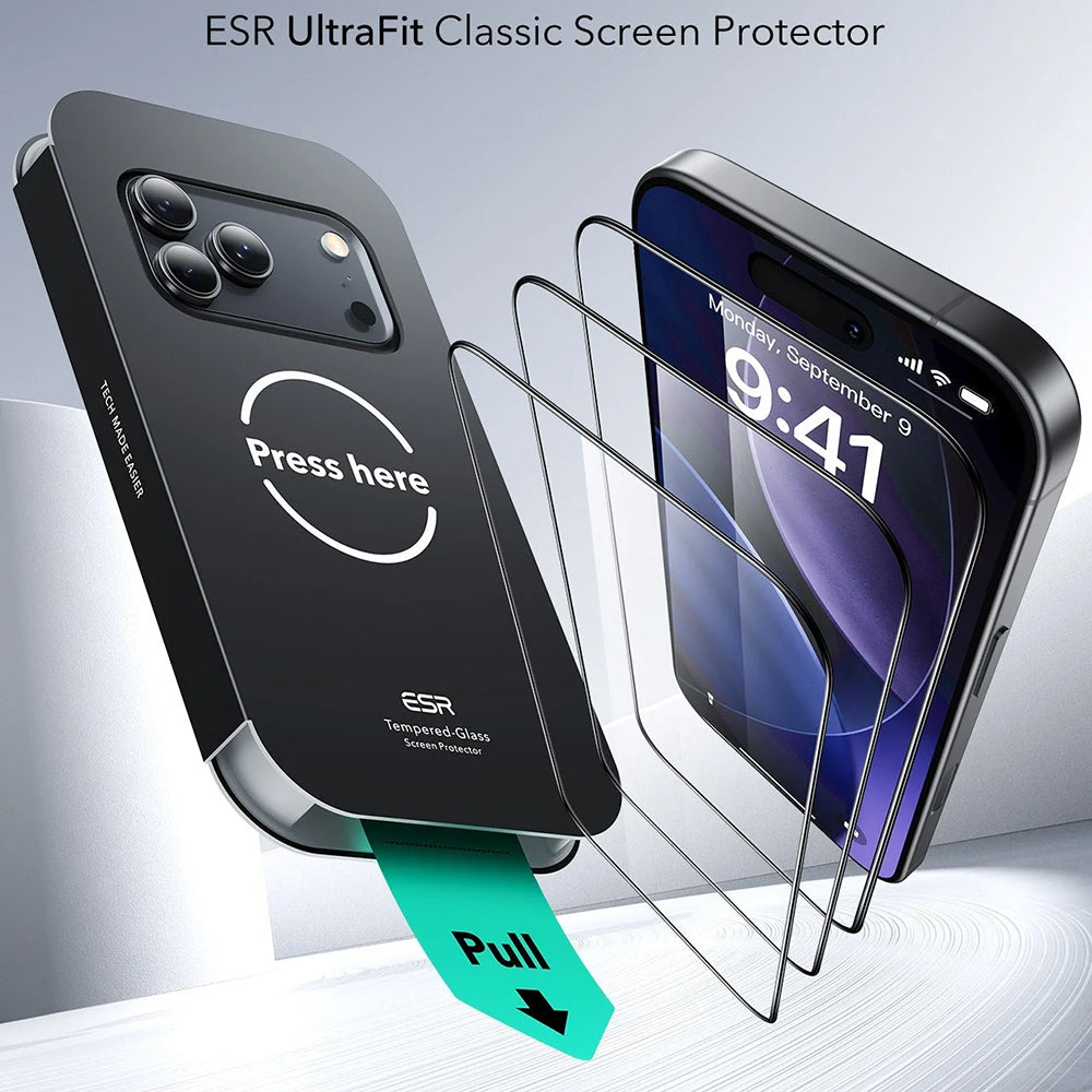 Folie de protectie ESR Tempered Glass UltraFit (set de 3) compatibil cu iPhone 17 Pro, Negru