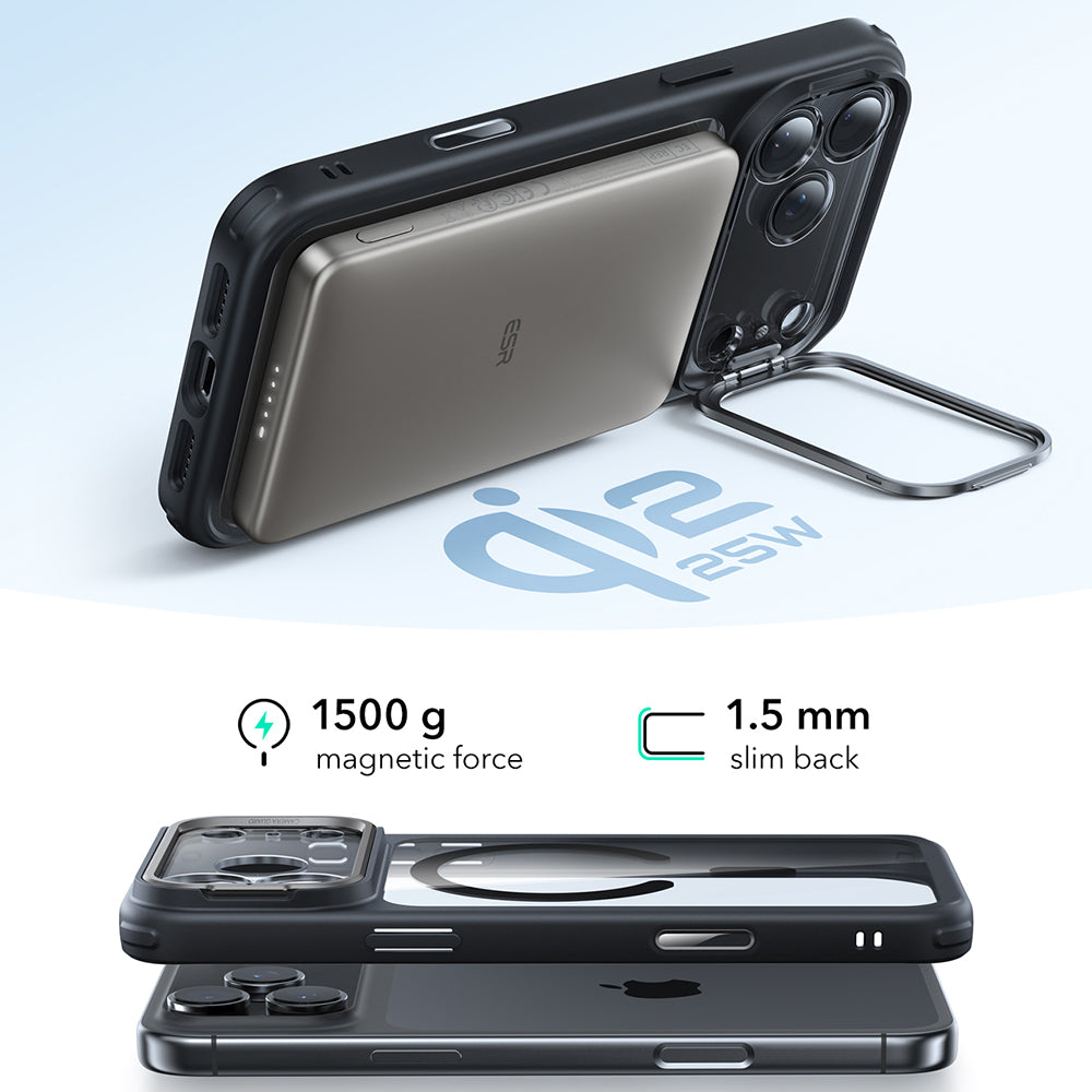 Husa de protectie ESR Classic Hybrid HaloLock Kickstand compatibil cu iPhone 17 Pro Max, Transparent Black