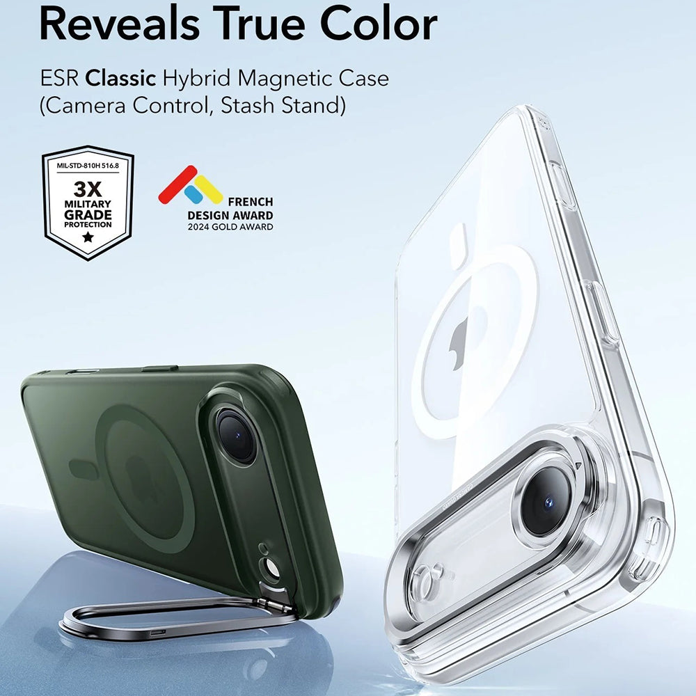 Husa de protectie ESR Classic Hybrid HaloLock Kickstand compatibil cu iPhone 17 Air, Frosted Green