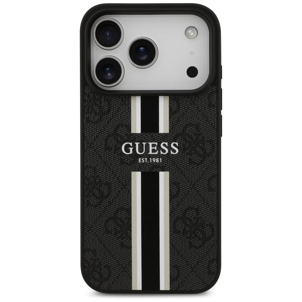 Husa de protectie Guess Hardcase 4G Printed Stripes MagSafe (GUHMP17XP4RPSK) compatibil cu iPhone 17 Pro Max, Negru