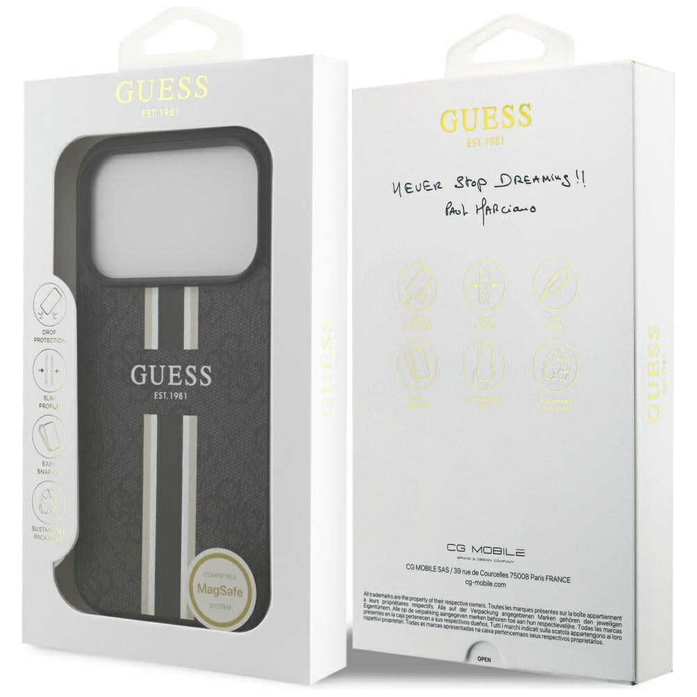 Husa de protectie Guess Hardcase 4G Printed Stripes MagSafe (GUHMP17XP4RPSK) compatibil cu iPhone 17 Pro Max, Negru