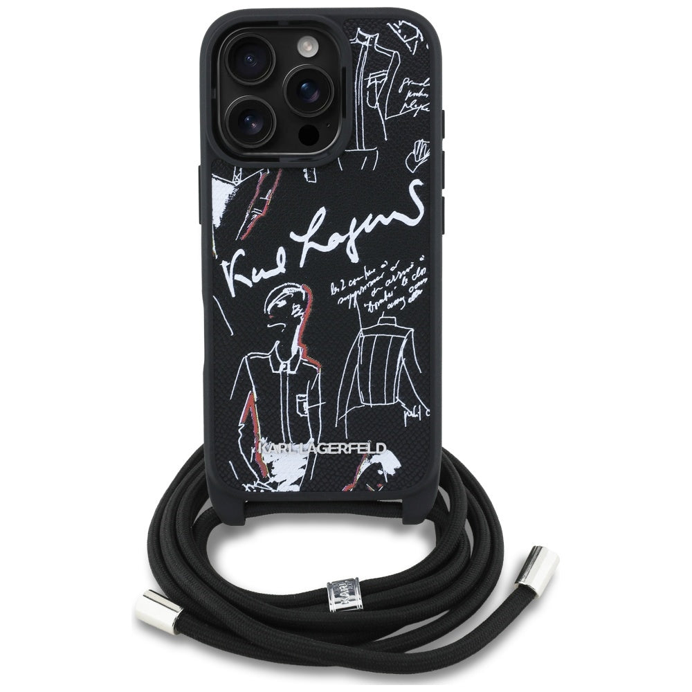 Husa de protectie Karl Lagerfeld Saffiano MagSafe Crossbody (KLHCP16LPGGRMPCK) compatibil cu iPhone 16 Pro, Negru